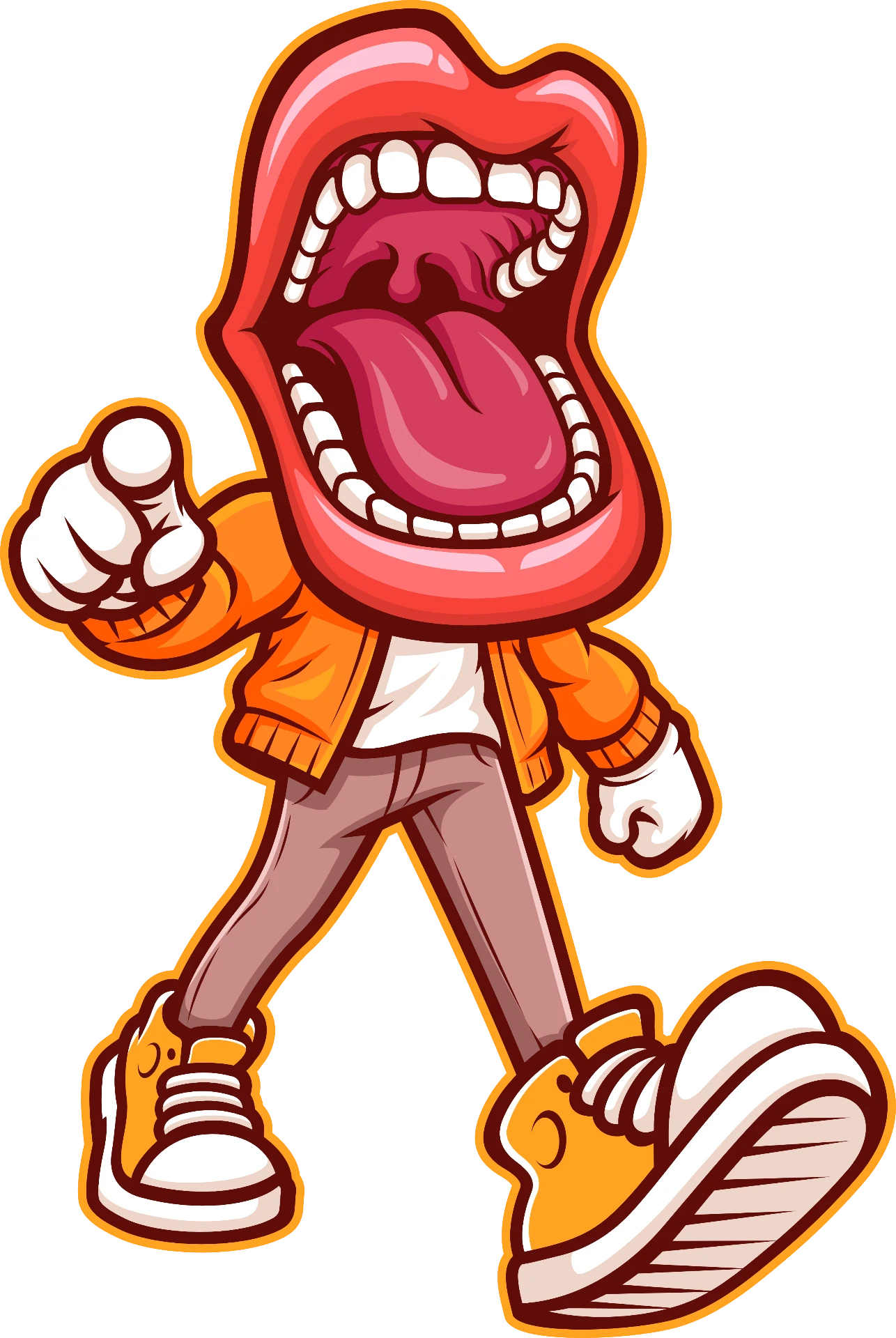 Big Mouth Larry, the agency mascot, pointing at you